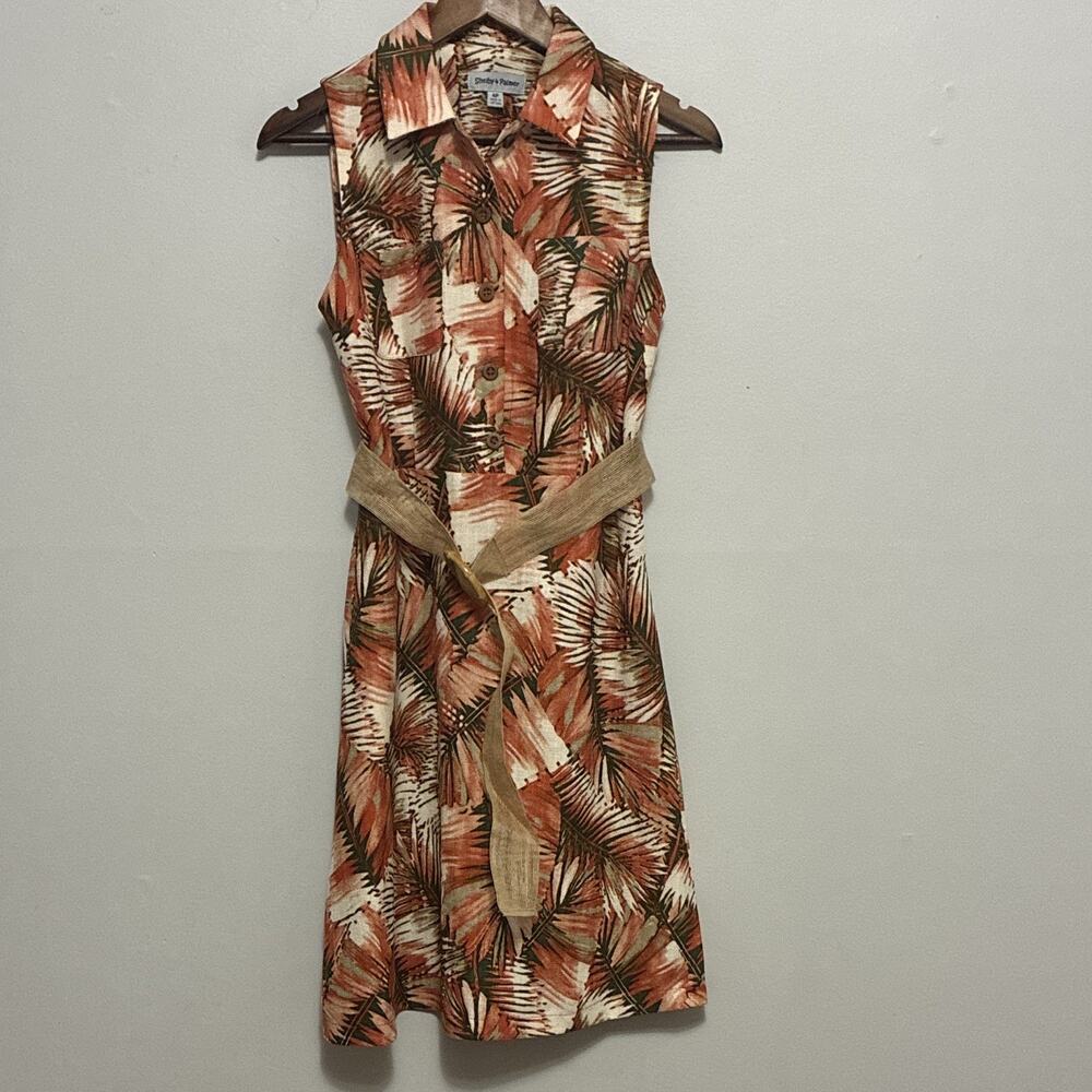 Shelby & Palmer Tropical Shirt Dress 4P Petites Button Front Belted